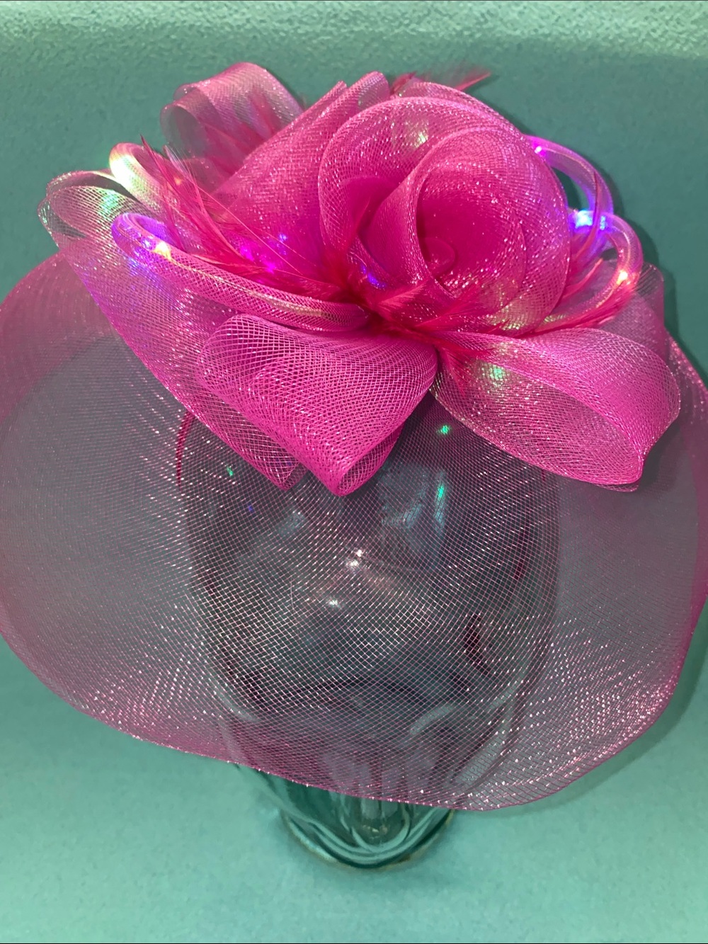 Raspberry Pink Floral Mesh Light Up Fascinator Hat